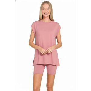 Zenana‎ Brushed Dty Microfiber Top & Biker Shorts